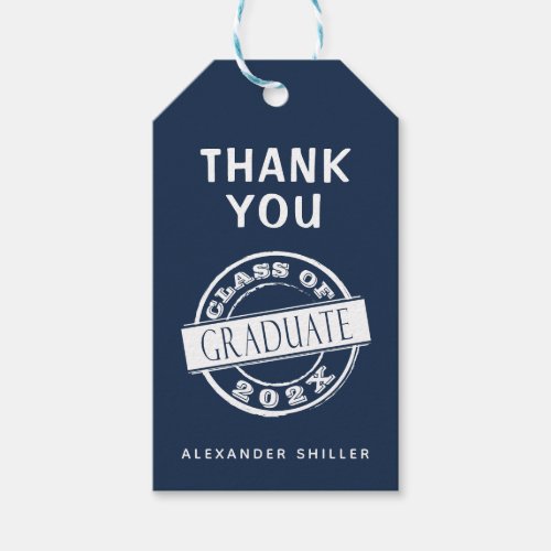 Custom Modern Navy Blue Graduate Thank You  Gift Tags