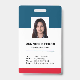 Custom Modern Navy Employee ID Card with barcode Badge