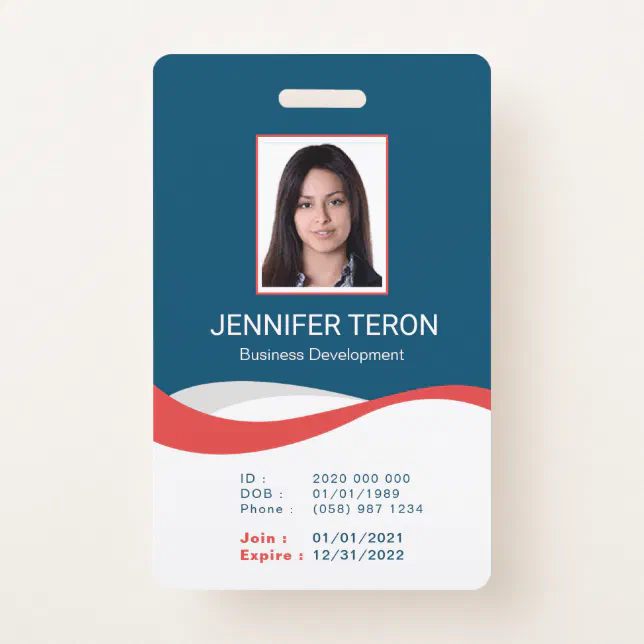 Custom Modern Navy Employee ID Card with barcode Badge | Zazzle