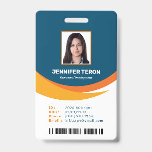 Custom Modern Navy Employee ID Card with barcode Badge