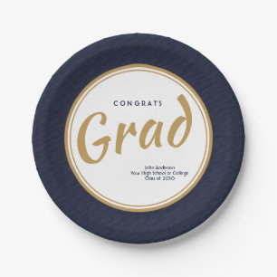 Custom Modern Navy / Gold Graduation Party Paper Plates