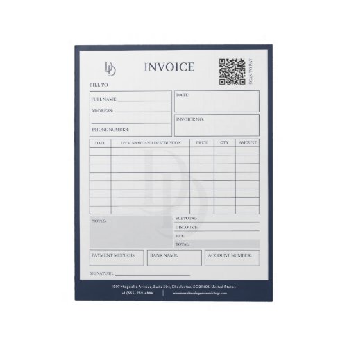 Custom Modern Navy Wedding Planner Invoice Billing