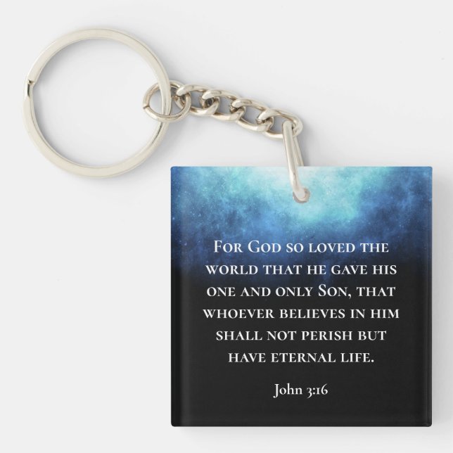 Custom Modern Nebula John 3:16 Bible Scripture Keychain (Front)