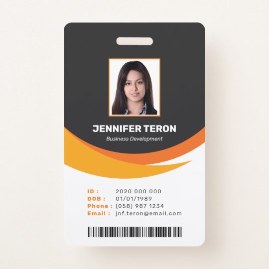 Custom Modern Orange Employee ID Card with barcode Badge | Zazzle.com