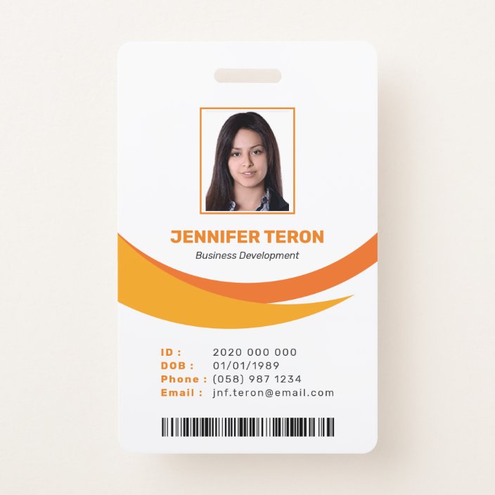 Custom Modern Orange Employee ID Card with barcode Badge | Zazzle.com