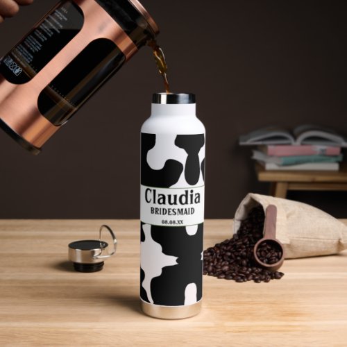 Custom Modern Personalized Black White Cow Print Water Bottle