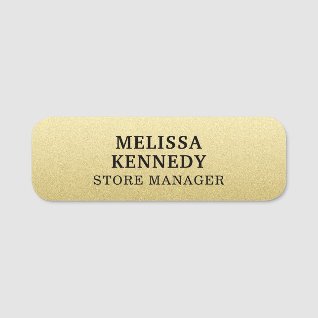 Custom modern personalized employee gold tone name tag (Front)