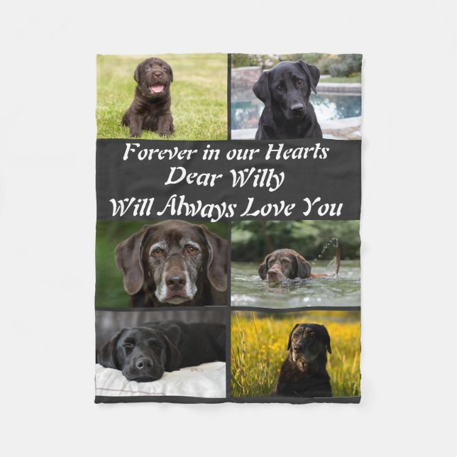 Custom modern Pet Memorial 6 Photo Collage  Fleece Blanket (Front)