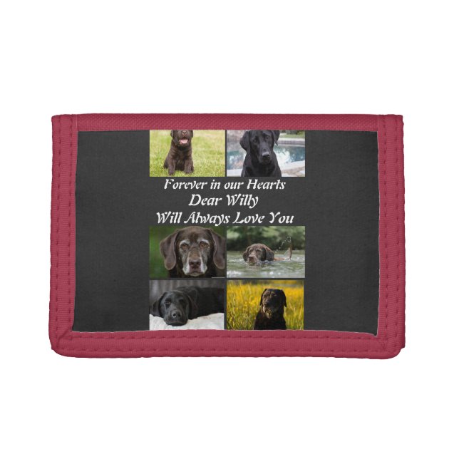 Custom Modern Pet Memorial 6 Photo Collage Trifold Wallet (Front)