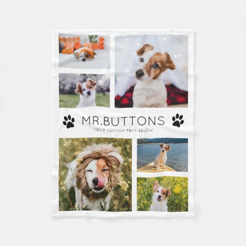 Custom Modern Pet Name Photo Collage Dog Cat Lover Fleece Blanket