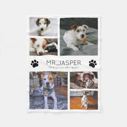 Custom Modern Pet Name Photo Collage Dog Cat Lover Fleece Blanket