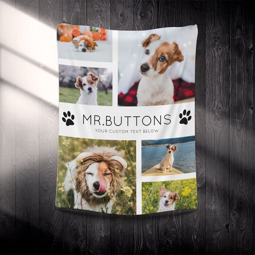 Custom Modern Pet Name Photo Collage Dog Cat Lover Fleece Blanket