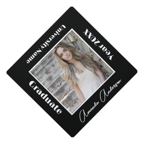 Custom Modern Photo Graduate Minimal Black  Graduation Cap Topper