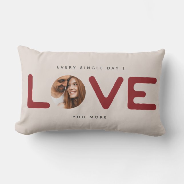 Custom Modern Photo LOVE Valentines Couple Gift Lumbar Pillow (Front)