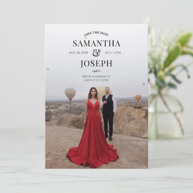 Custom modern photo wedding  save the date (Standing Front)