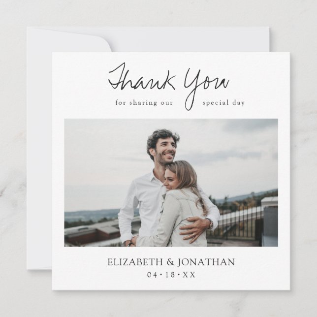 Custom Modern Photo Wedding Thank You Card (Front)