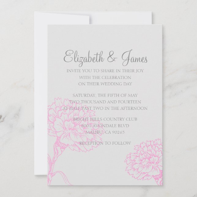 Custom Modern Pink and White Wedding Invitations (Front)
