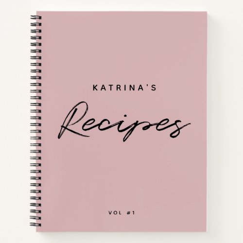 Custom Modern Pink Black Minimalist Script Recipe Notebook