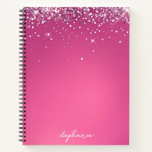 Custom Modern Pink Glitter Name Notebook