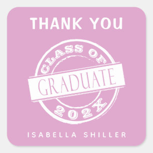 Custom Modern Pink Graduate Thank You Square Sticker