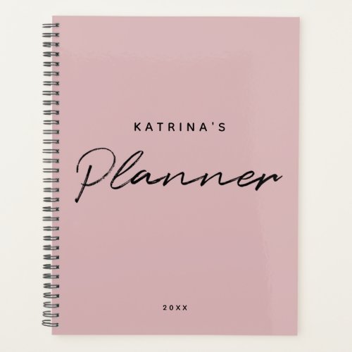 Custom Modern Pink Minimalist Script Monthly Planner