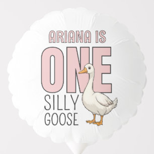 Custom Modern Pink One Silly Goose First Birthday Balloon
