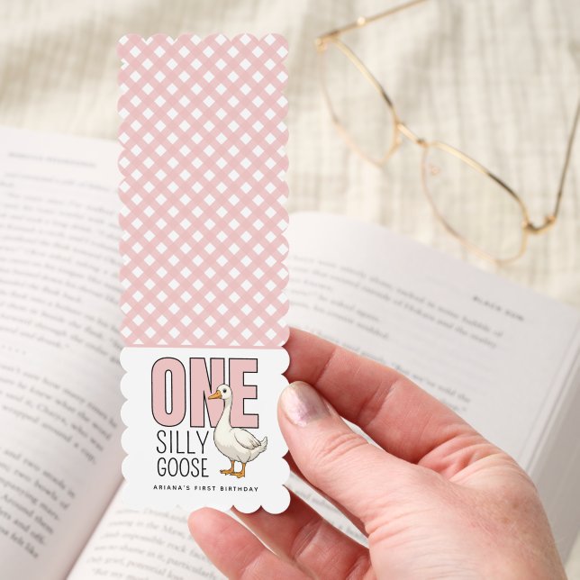 Custom Modern Pink One Silly Goose First Birthday Bookmarks (Hand)