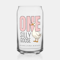 Custom Modern Pink One Silly Goose First Birthday