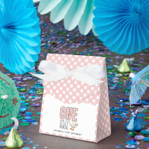 Custom Modern Pink One Silly Goose First Birthday Favor Boxes