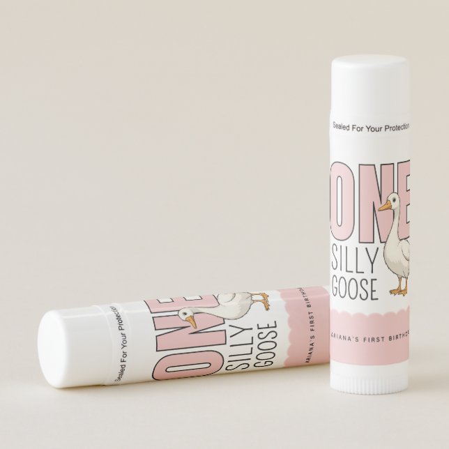Custom Modern Pink One Silly Goose First Birthday Lip Balm (Front)