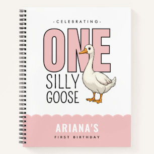 Custom Modern Pink One Silly Goose First Birthday Notebook