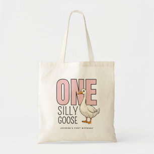 Custom Modern Pink One Silly Goose First Birthday Tote Bag