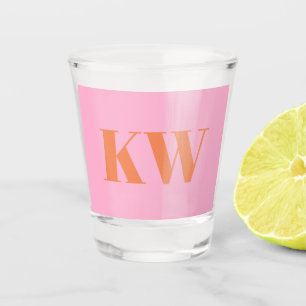 Custom Modern Pink Orange Monogrammed Initial  Shot Glass