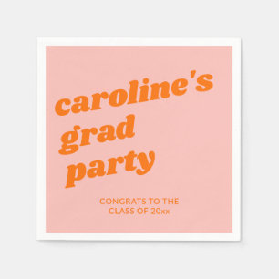 Custom Modern Pink Orange Retro Graduation Party Napkins