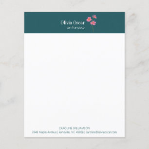 Custom Modern Pink Teal Flower Business Stationery