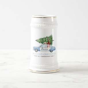 Custom Modern Police Officer Christmas Tree Car Beer Stein