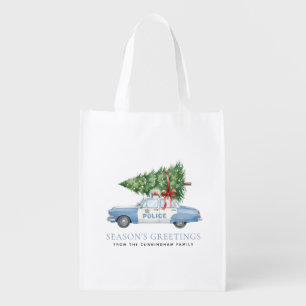 Custom Modern Police Officer Christmas Tree Car Grocery Bag