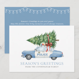 Custom Modern Police Officer Christmas Tree Car Holiday Card