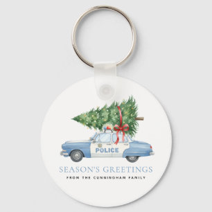 Custom Modern Police Officer Christmas Tree Car Keychain