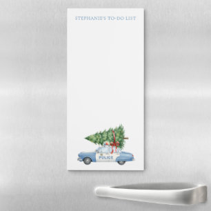 Custom Modern Police Officer Christmas Tree Car Magnetic Notepad
