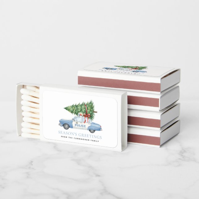 Custom Modern Police Officer Christmas Tree Car Matchboxes (Stacked)