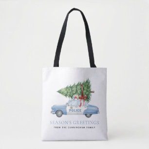 Custom Modern Police Officer Christmas Tree Car Tote Bag
