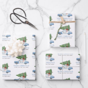 Custom Modern Police Officer Christmas Tree Car Wrapping Paper Sheets