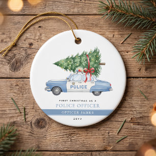 Custom Modern Police Officer First Christmas Ceramic Ornament