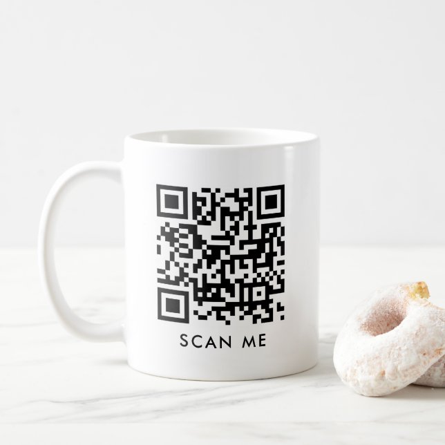 Custom Modern QR Code Scan Me Template White Coffee Mug (With Donut)