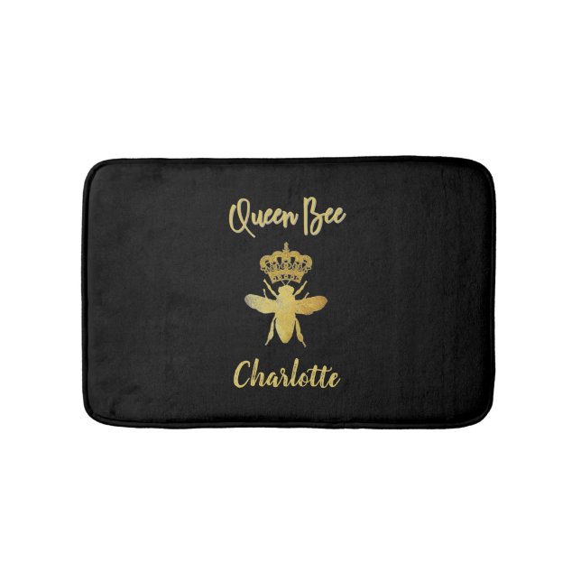Custom Modern QUEEN BEE Gold & Black Memory Foam Bath Mat (Front)