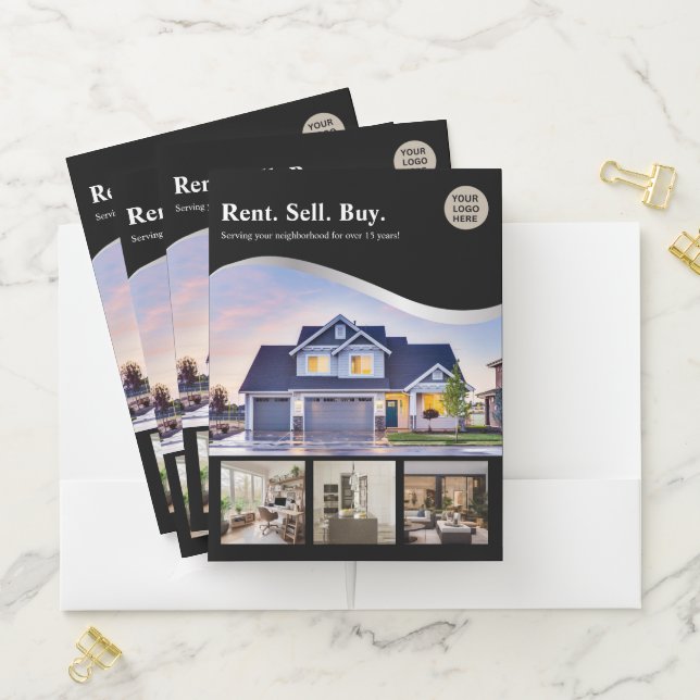 Custom Modern Real Estate Black Promotion Photo Pocket Folder (In Situ)