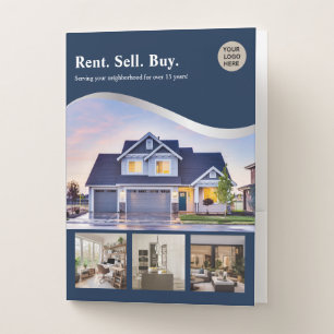 Custom Modern Real Estate Navy Promotion Photo Pocket Folder