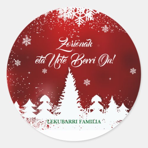 Custom modern red Basque Navidad Christmas design Classic Round Sticker