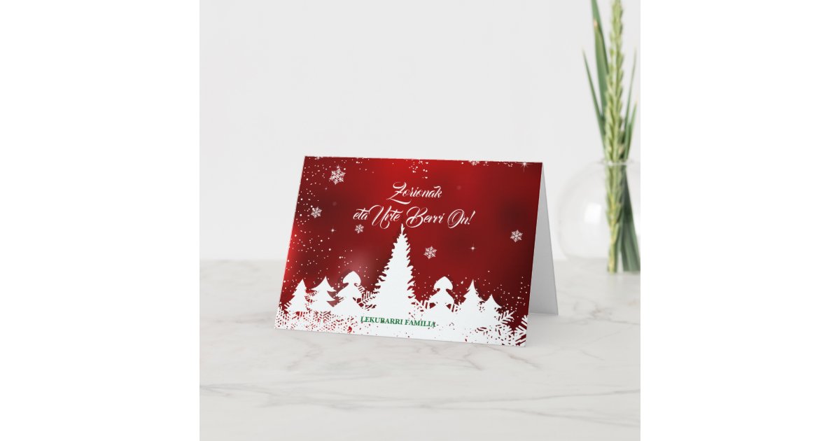 Custom, modern red Basque Navidad Christmas design Holiday Card | Zazzle